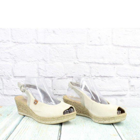 Rieker Tan Canvas Slip On Comfort Slingback Wedge Sandals Size 40 US 8.5 - Picture 3 of 9